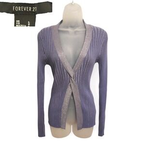 Y2K Forever 21 Lavender Purple Silver Metallic Ribbed Twist Cardigan Top L Indie